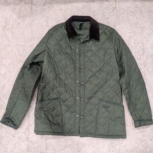 Barbour Olive Quilted Jacket with Corduroy Collar